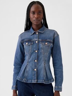 GAP Peplum Cinch Denim Jacket - Blue